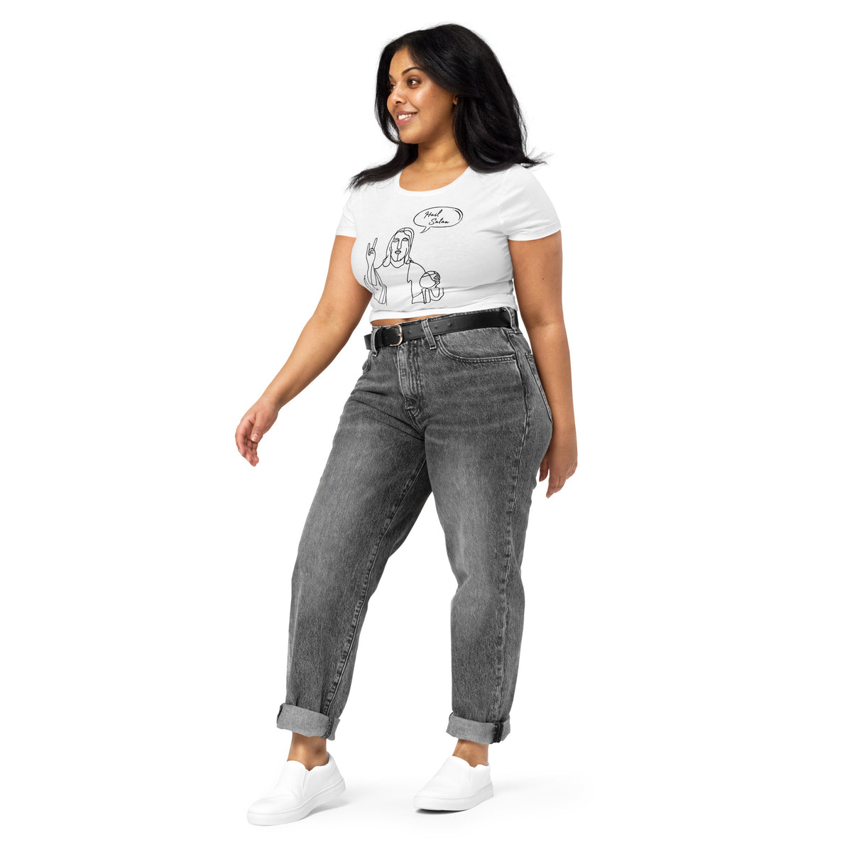 Hail Satan Jesus - Crop Tee (White)