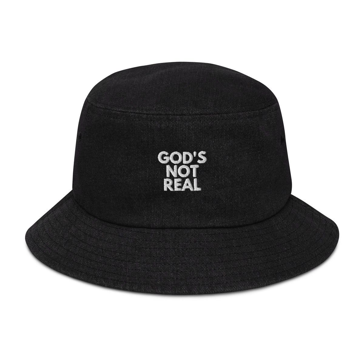 God's Not Real - Denim Bucket Hat