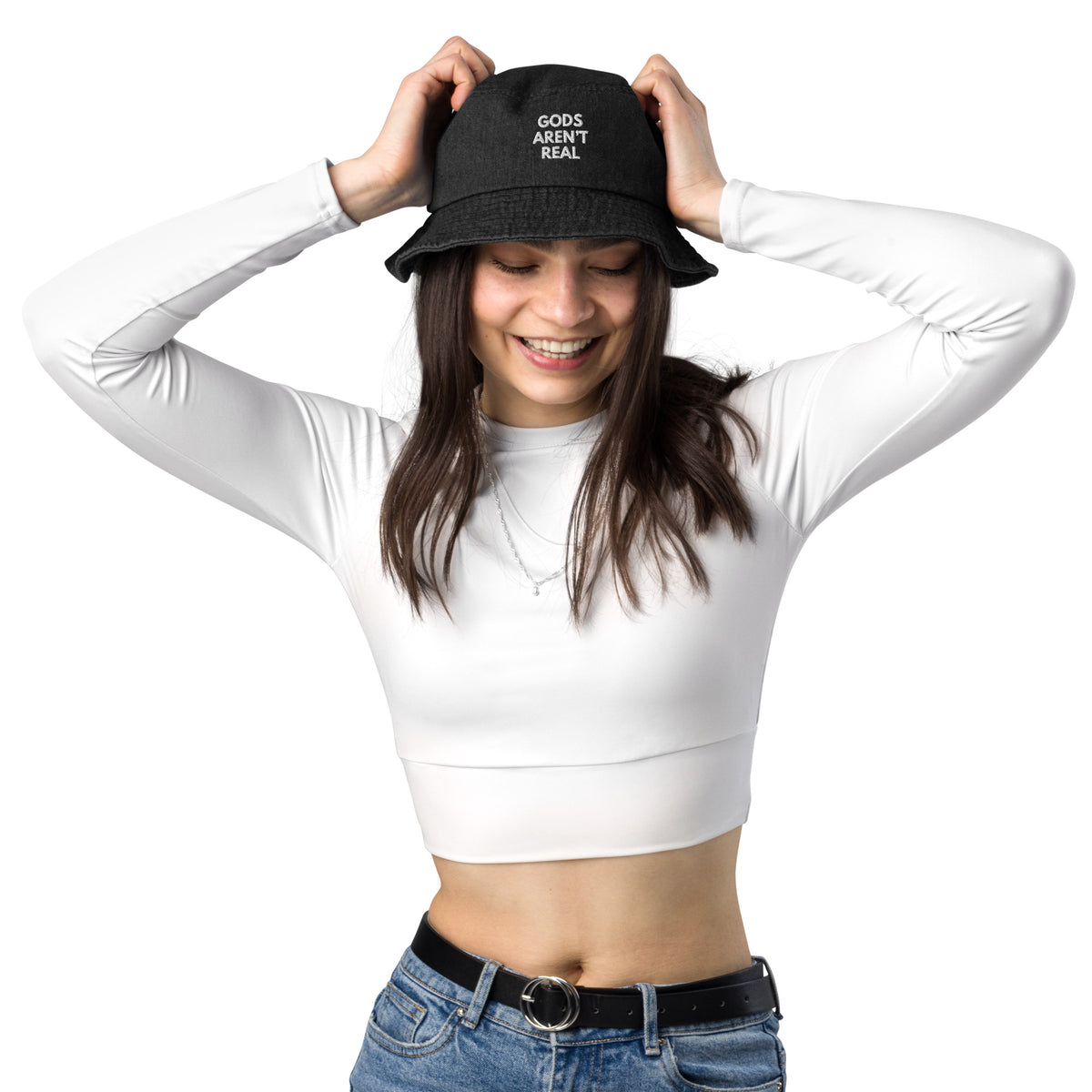 Gods Aren't Real - Denim Bucket Hat