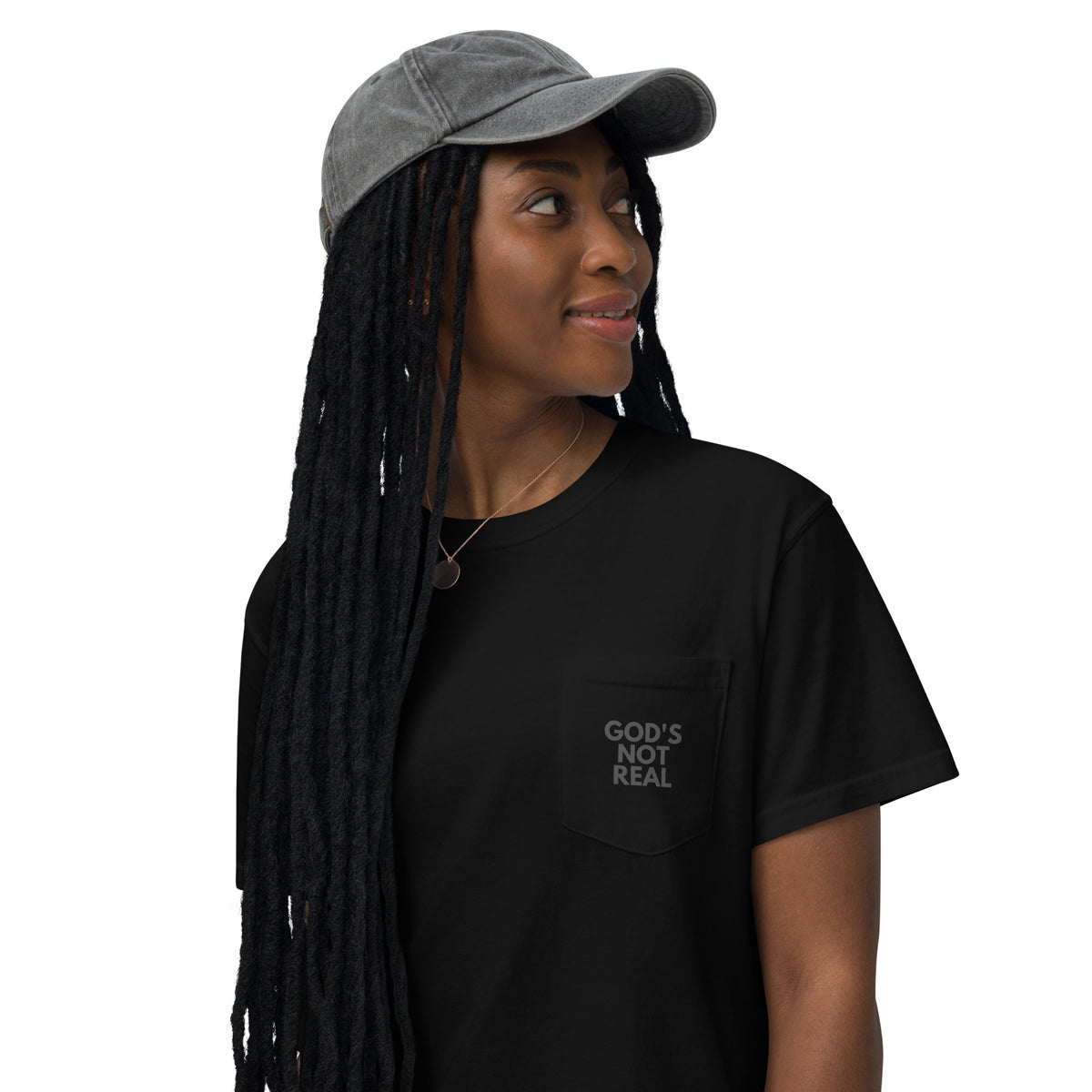 God's Not Real - Pocket Tee w/ Back Print