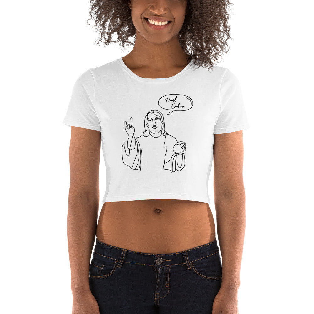 Hail Satan Jesus - Crop Tee (White)
